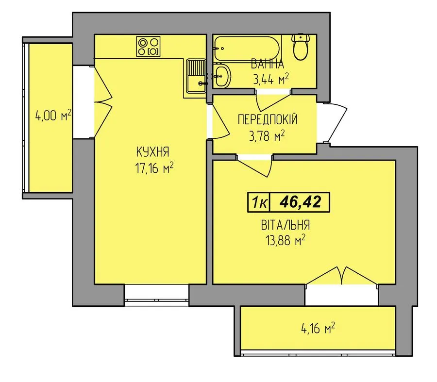 ЖК Діброва Парк — 46.4 м²