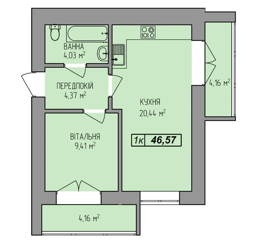 ЖК Діброва Парк — 46.6 м²
