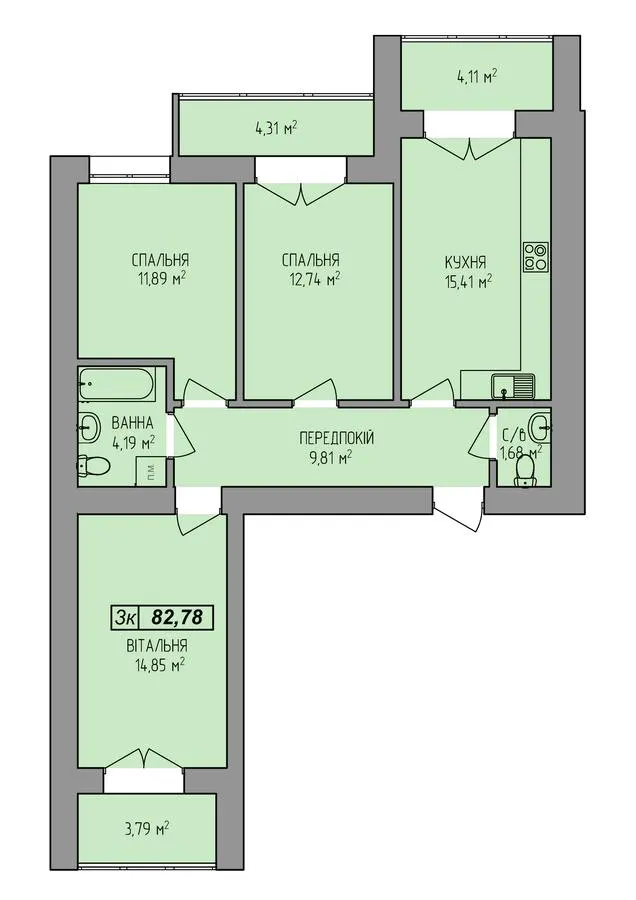 ЖК Діброва Парк — 82.8 м²