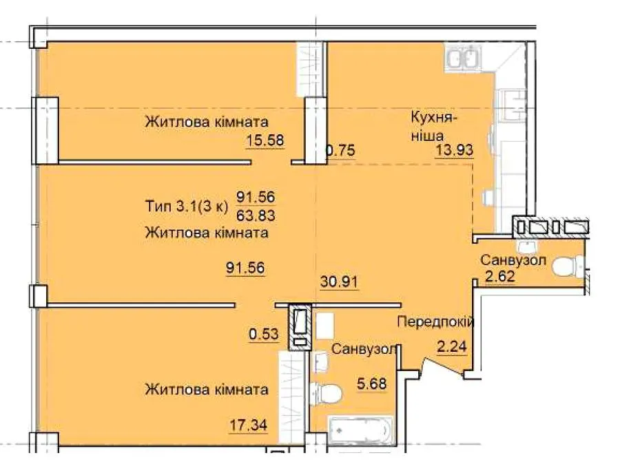 БФК TOPOL TOWN — 91.6 м²
