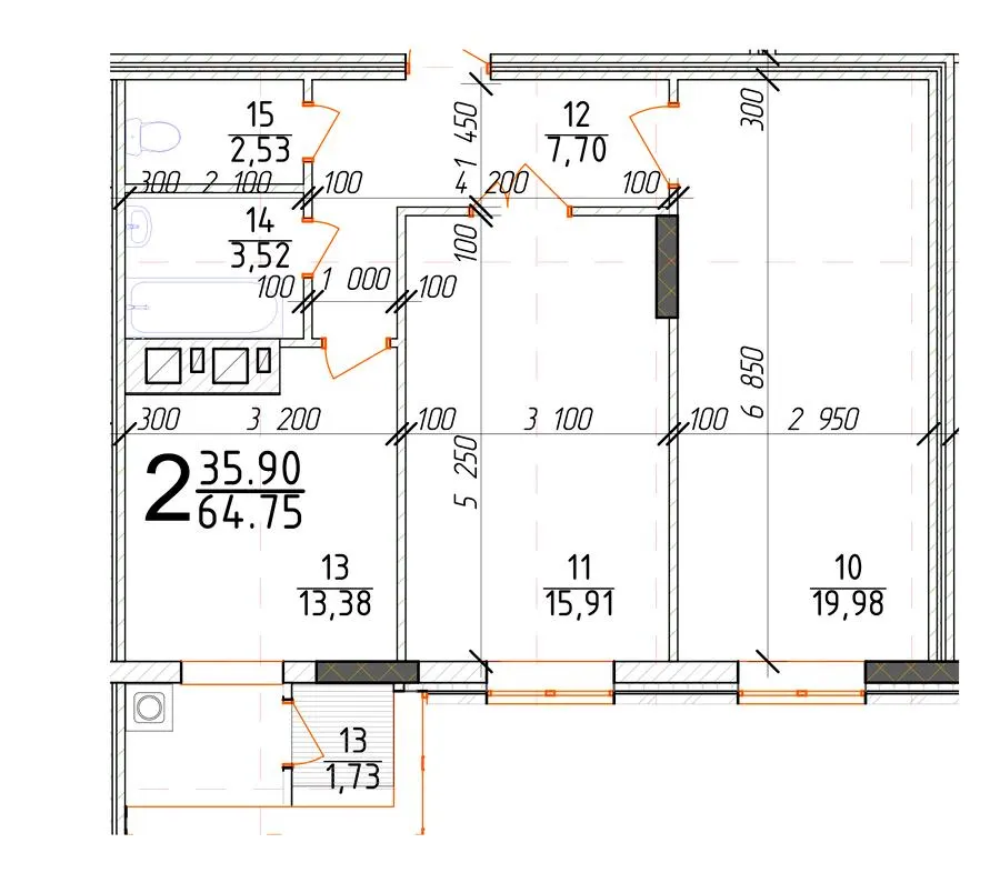 ЖБК Житомир-Молодіжний 1 — 64.8 м²