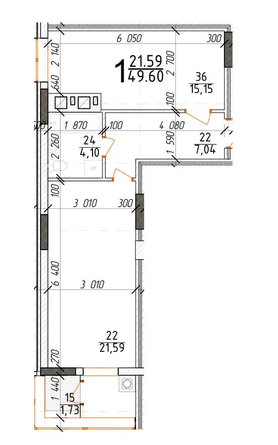 ЖБК Житомир-Молодіжний 1 — 49.6 м²