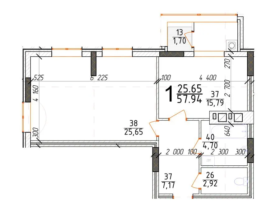 ЖБК Житомир-Молодіжний 1 — 57.9 м²