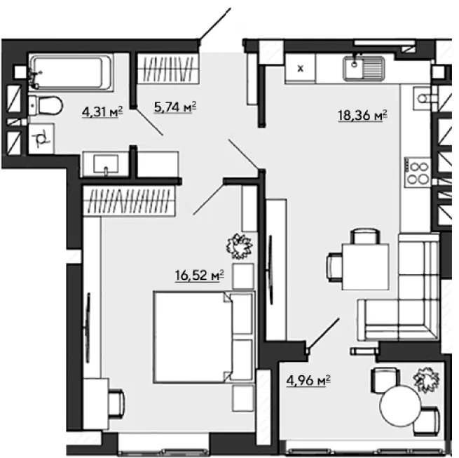 ЖК Галицький — 49.9 м²
