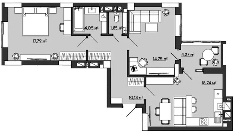 ЖК Галицький — 71.6 м²