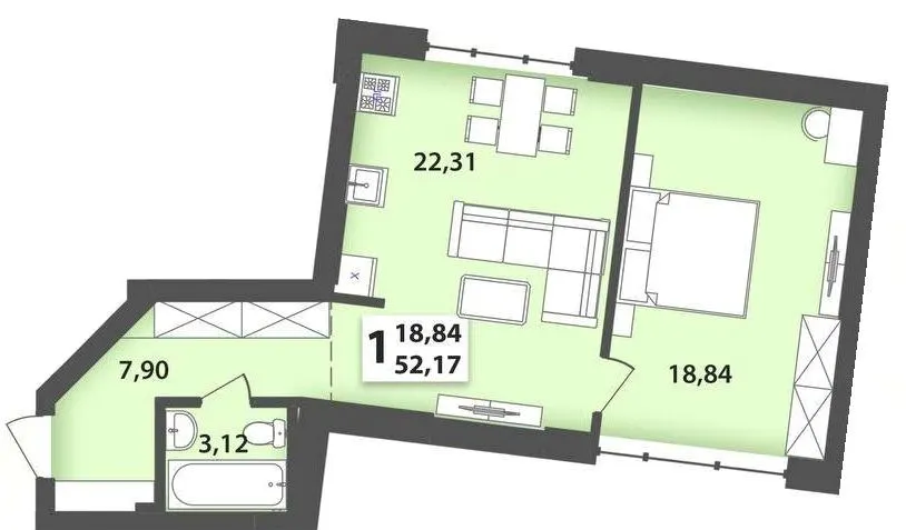 ЖК М'ята Авеню — 52.2 м²