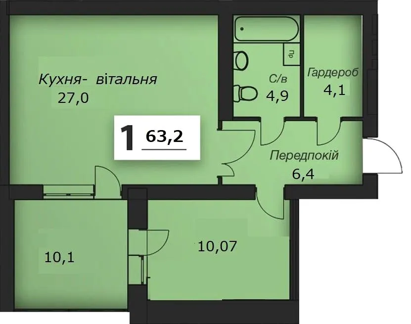 ЖК М'ята Авеню — 63.2 м²