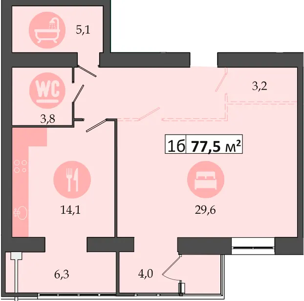 ЖК Дніпровська Брама 2 — 77.5 м²