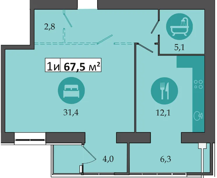 ЖК Дніпровська Брама 2 — 67.5 м²