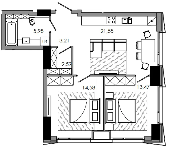 ЖК MARSHALL — 62.8 м²