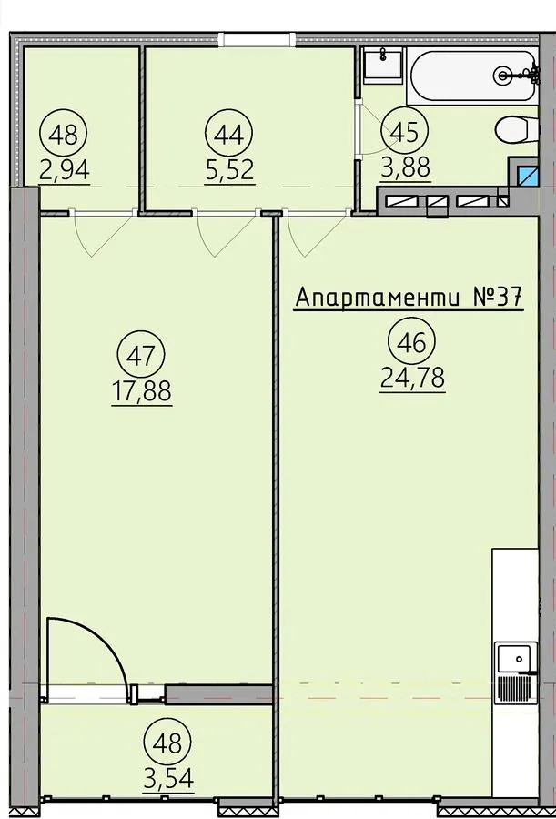 ЖК Арден Курортний — 57.4 м²