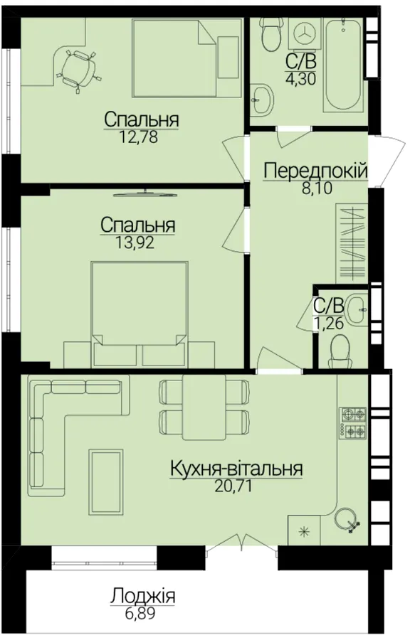 ЖК Гостомель Residence — 64.5 м²