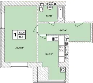 ЖК Прага Gold — 46.1 м²