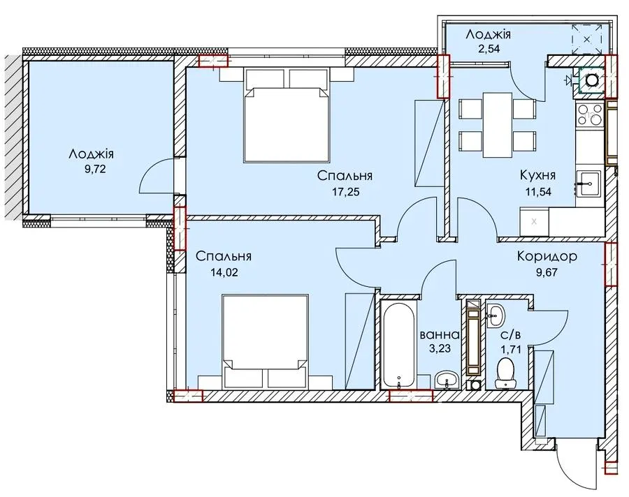 ЖК Комфорт Плюс — 69.7 м²