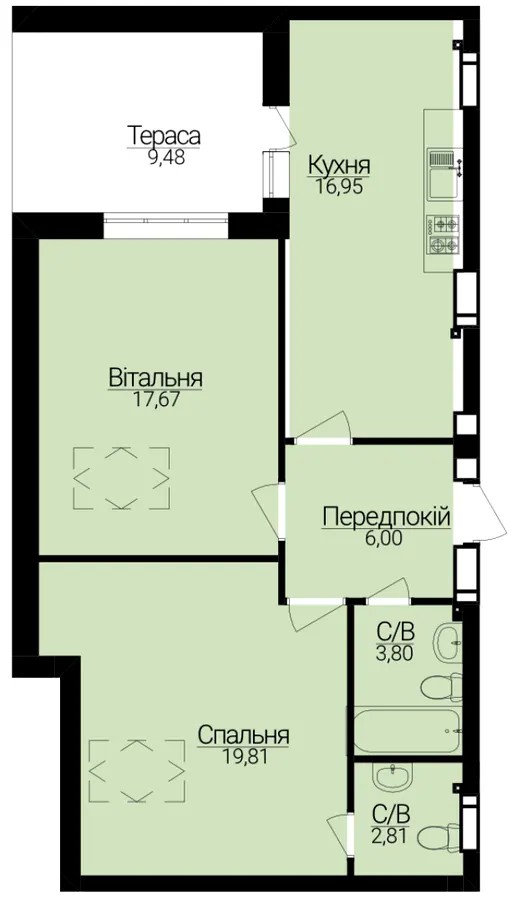 ЖК Гостомель Residence — 69.5 м²