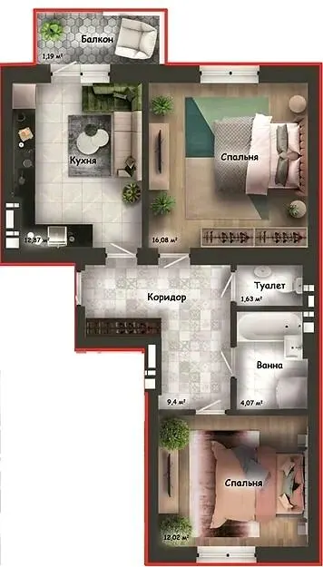 ЖК На Розточчі — 58.6 м²