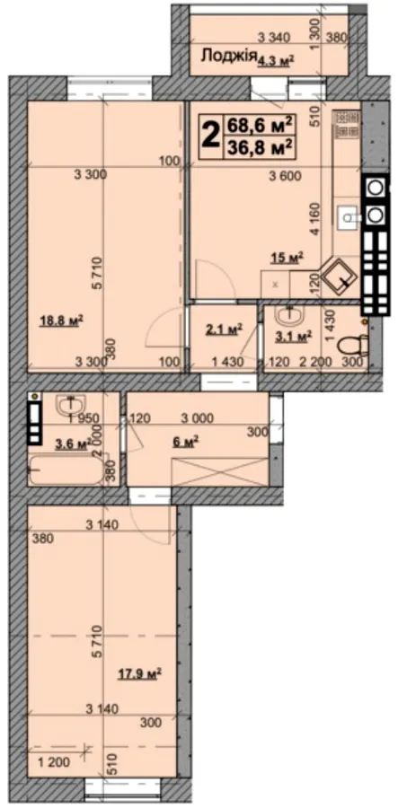 ЖК Вілар — 68.6 м²
