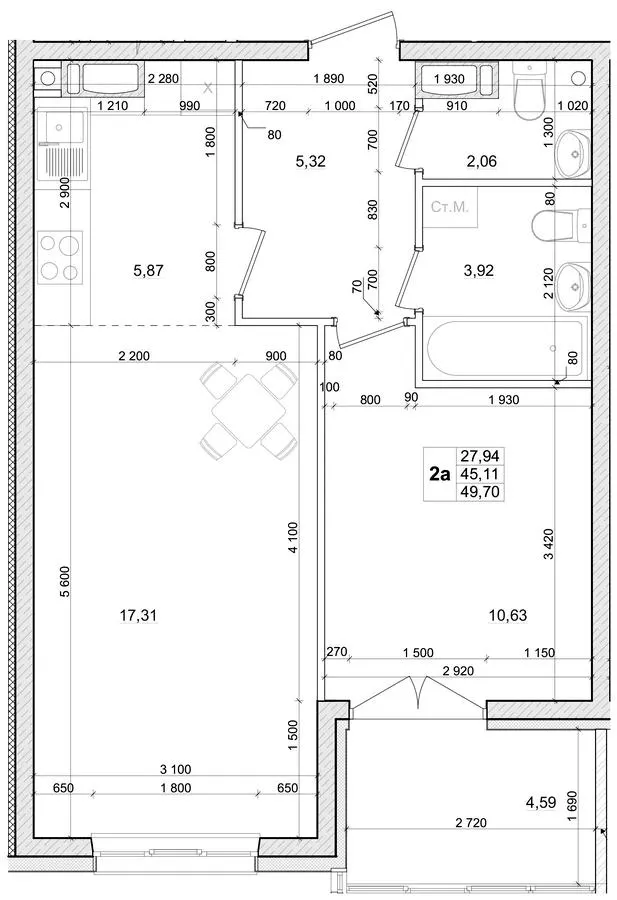 ЖК Вудлайн — 49.7 м²