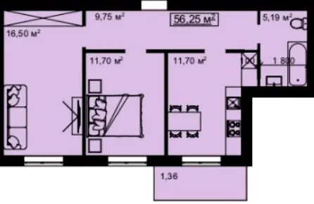 ЖК на Білогірській — 56.3 м²