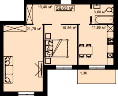 ЖК на Білогірській — 59.6 м²