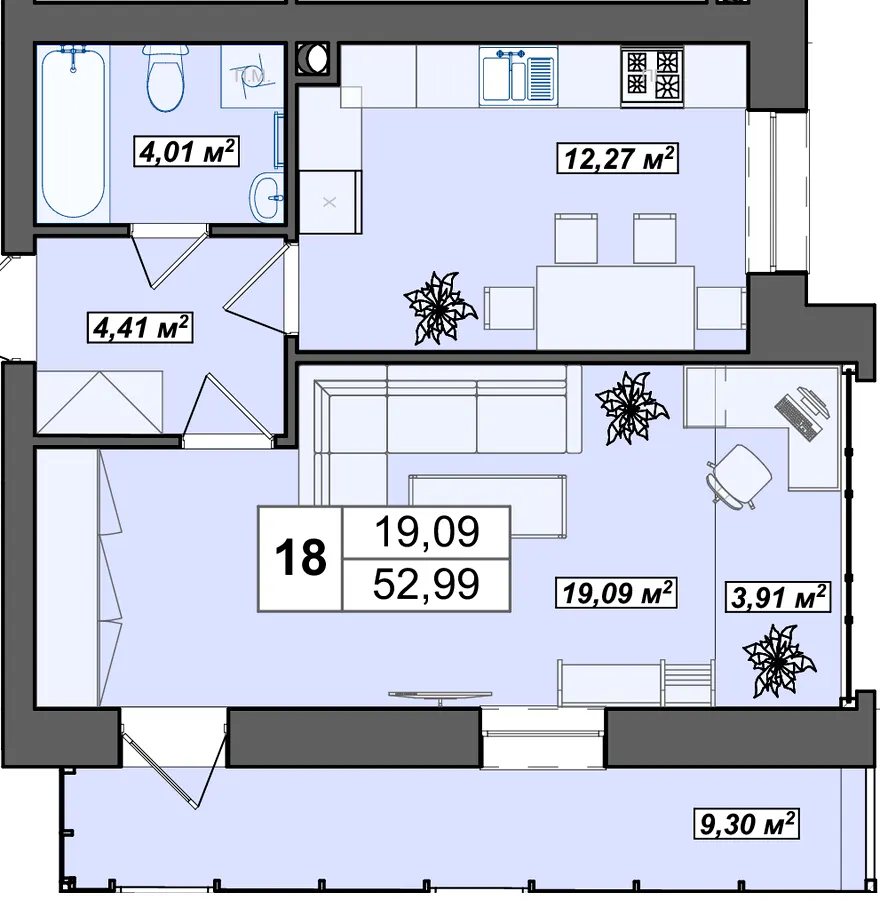 ЖБК Буковинська 20А — 53 м²