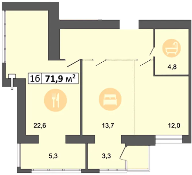 ЖК Дніпровська Брама 2 — 71.9 м²