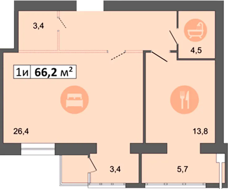 ЖК Дніпровська Брама 2 — 66.2 м²