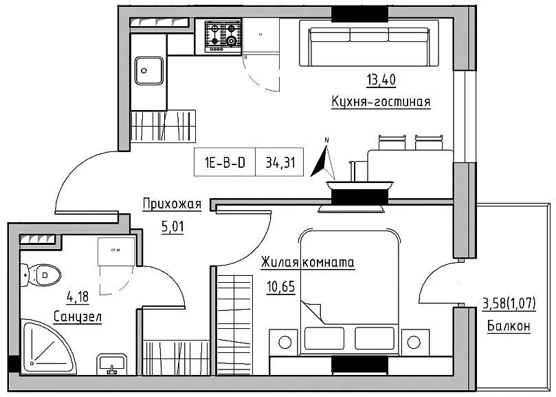 Житлове містечко KEKS — 34.3 м²