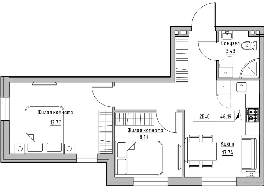 Житлове містечко KEKS — 46.2 м²