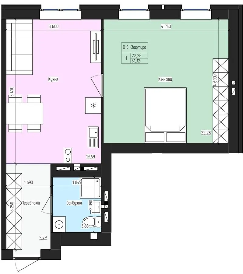 ЖК SkyCity — 51.3 м²