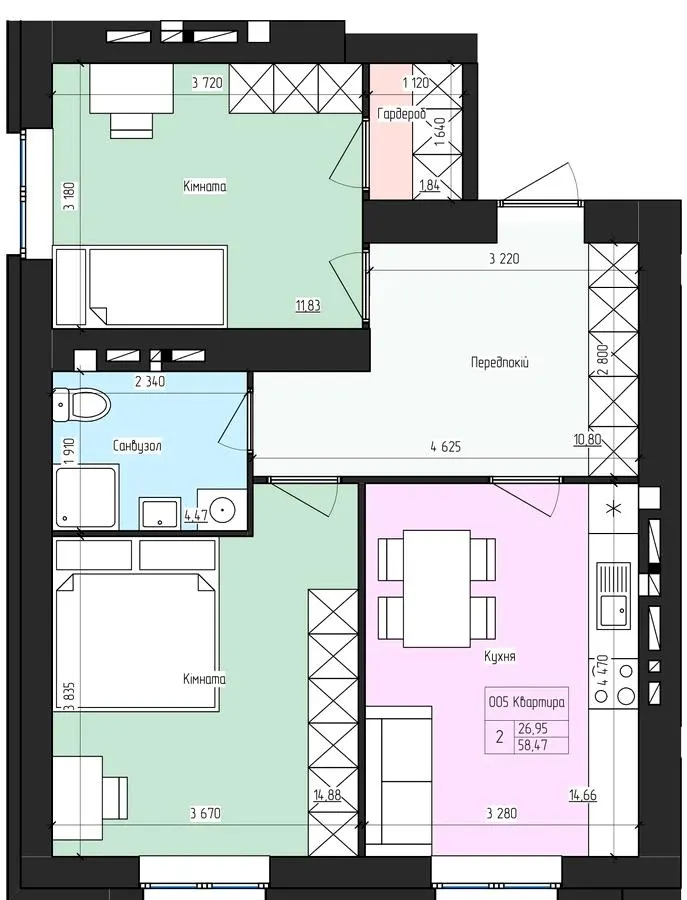 ЖК SkyCity — 58.5 м²