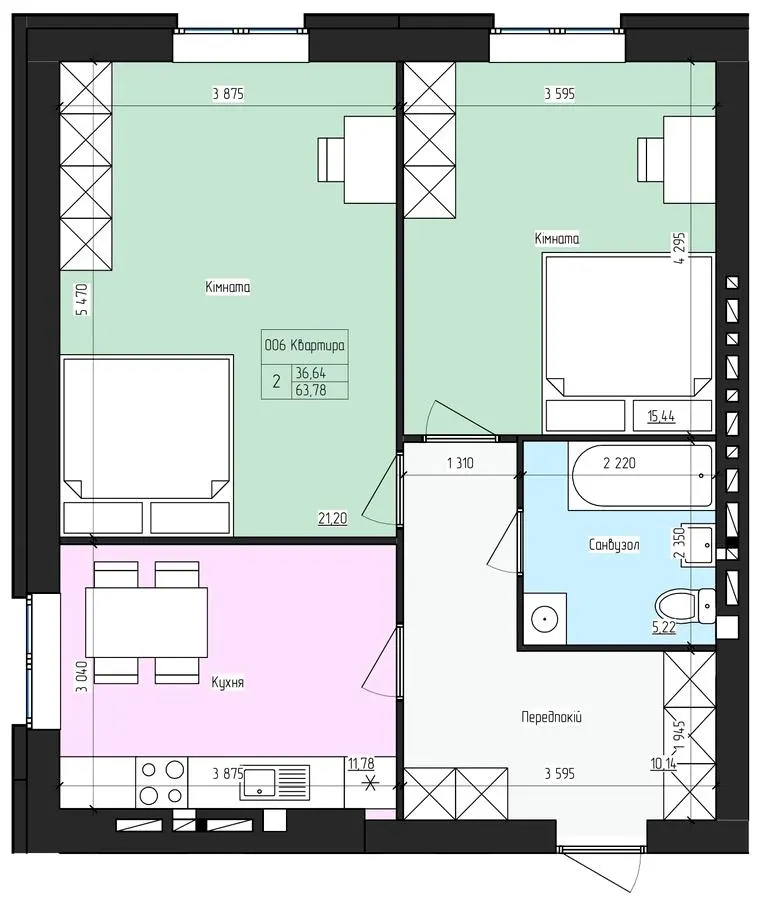 ЖК SkyCity — 63.8 м²