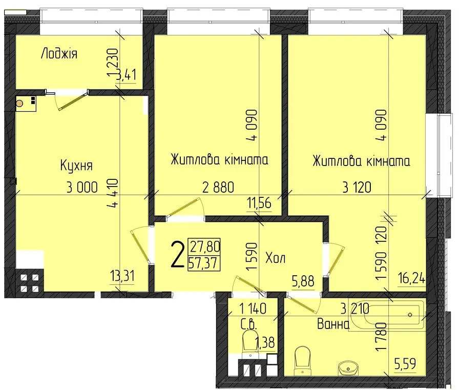 ЖК Новий Проспект — 57.4 м²