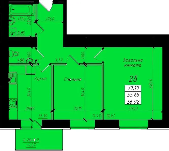вул. Джохара Дудаєва, 3 — 56.9 м²