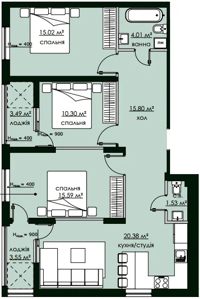 ЖК Бетховен — 89.7 м²