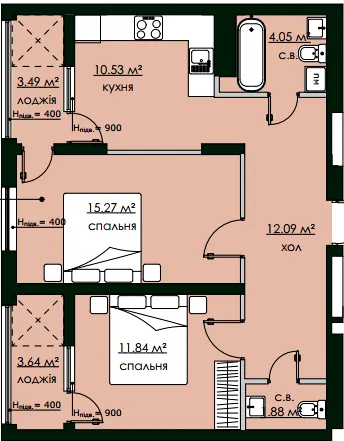ЖК Бетховен — 62.8 м²