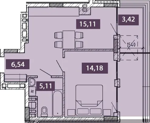 NOVO «RESIDENCE» — 44.4 м²