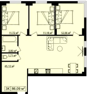 ЖК на Шпитальній ІІ — 86.1 м²