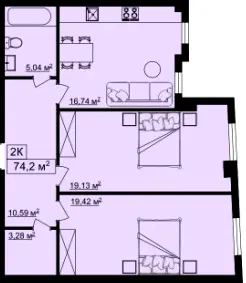 ЖК на Шпитальній ІІ — 74.2 м²