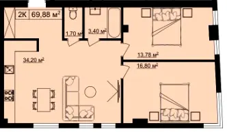 ЖК на Шпитальній ІІ — 69.9 м²