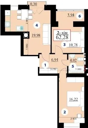 ЖК ЛИПКИ 2 — 62.3 м²
