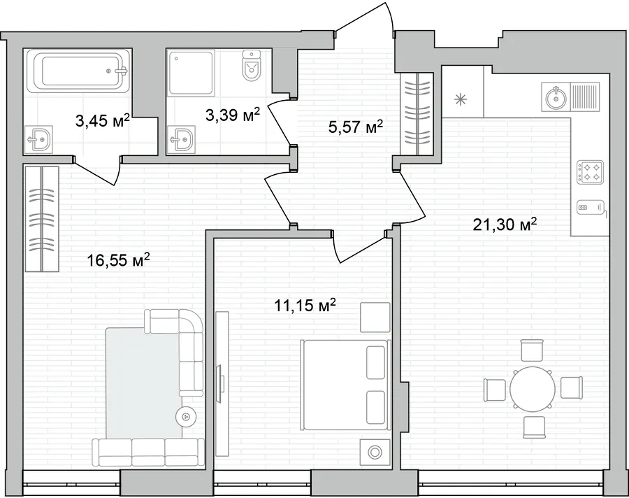 ЖК Євромісто 2 — 61.4 м²