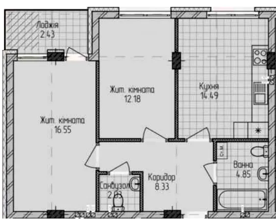 ЖК Оазис — 60.9 м²