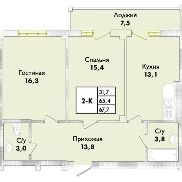 ЖК Парк Совіньйон — 67.7 м²
