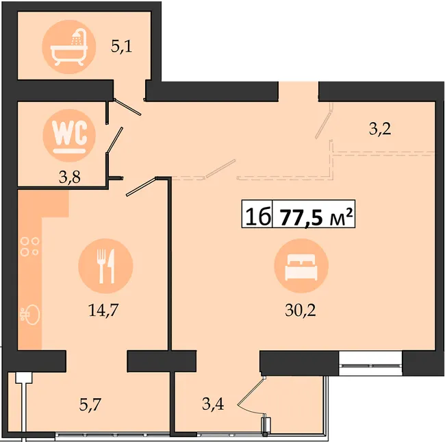 ЖК Дніпровська Брама 2 — 77.5 м²