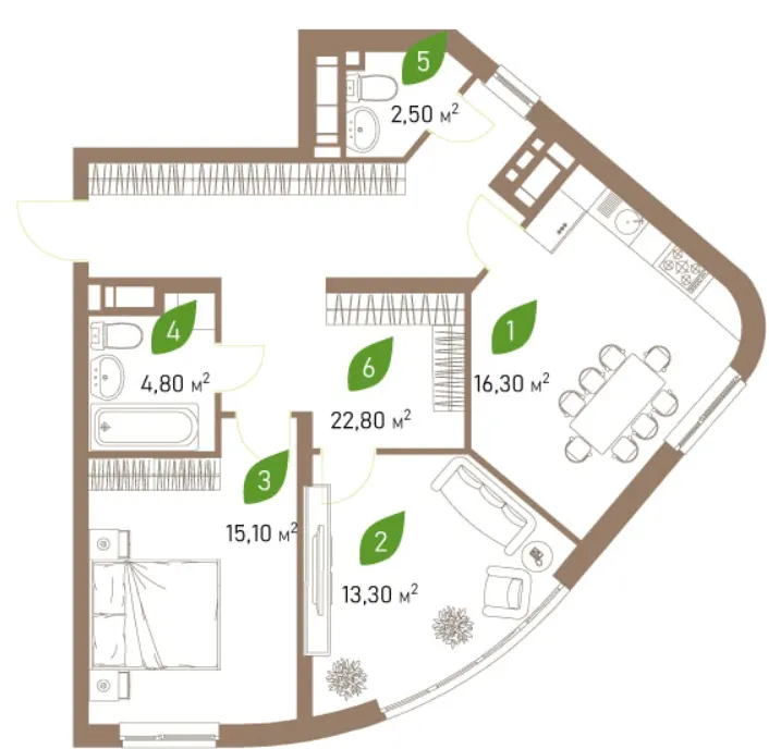 ЖК Паркові Озера 2 — 74.8 м²