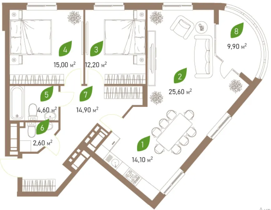 ЖК Паркові Озера 2 — 95.7 м²