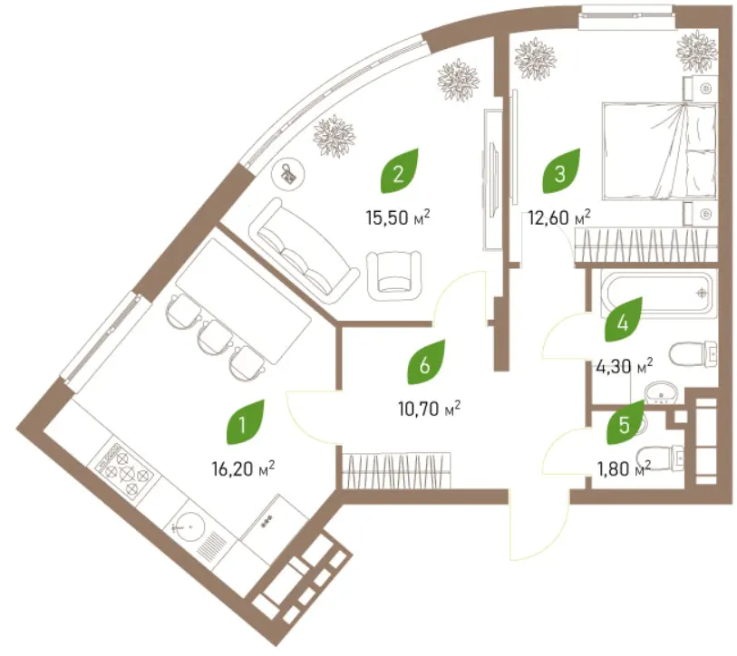 ЖК Паркові Озера 2 — 61.1 м²