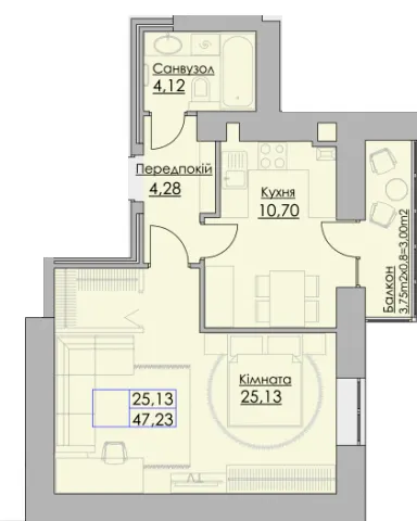 Житловий квартал Греків Ліс — 47.2 м²