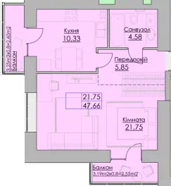 Житловий квартал Греків Ліс — 47.7 м²